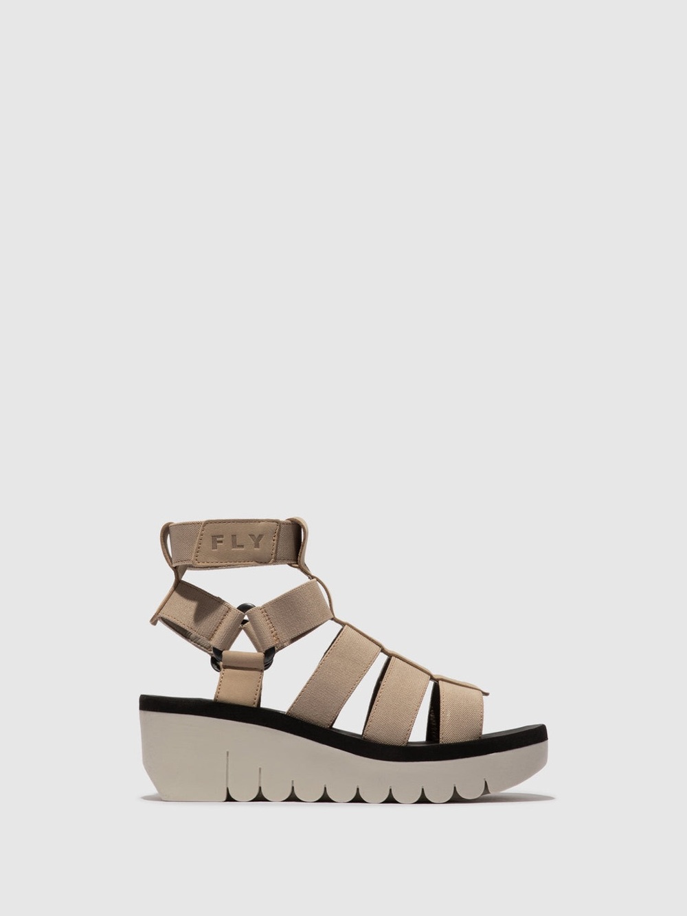 Fly London Yufi032fly Strappy Sandals Cloud Beige & Black Size 10
